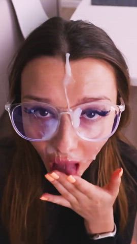 Amateur Babe Cum Swallow Cumshot Facial Glasses Homemade POV Vertical XXX GIF By  Kortney1994
