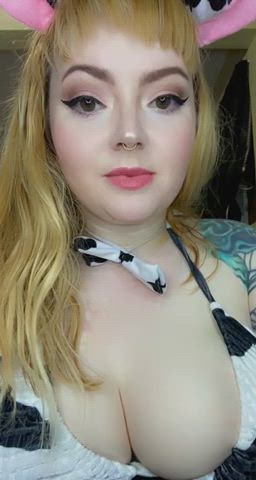 BBW Monstrous Boobs Bouncing Titties Chubby Cosplay Costume Monstrous Boobs Tease R/Hucow XXX GIF By  Hunnybrat
