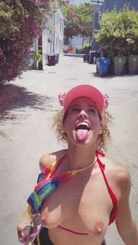 Ahegao Amateur Large Melons Bikini Bouncing Tits OnlyFans Outdoor Public Tongue Fetish XXX GIF By  Vibewithmolly
