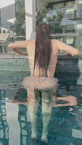 Big Behind Bikini Brunette Long Hair Outdoor Pawg Pool XXX GIF By  Audreyandsadie
